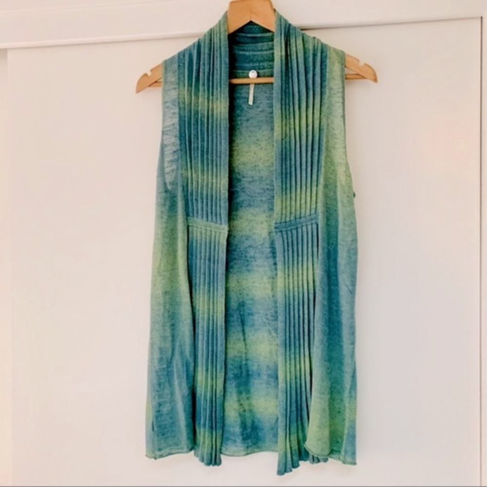 Margaret O'Leary Women Green Blue Striped Tie Dye Pleated Shrug Vest Size S